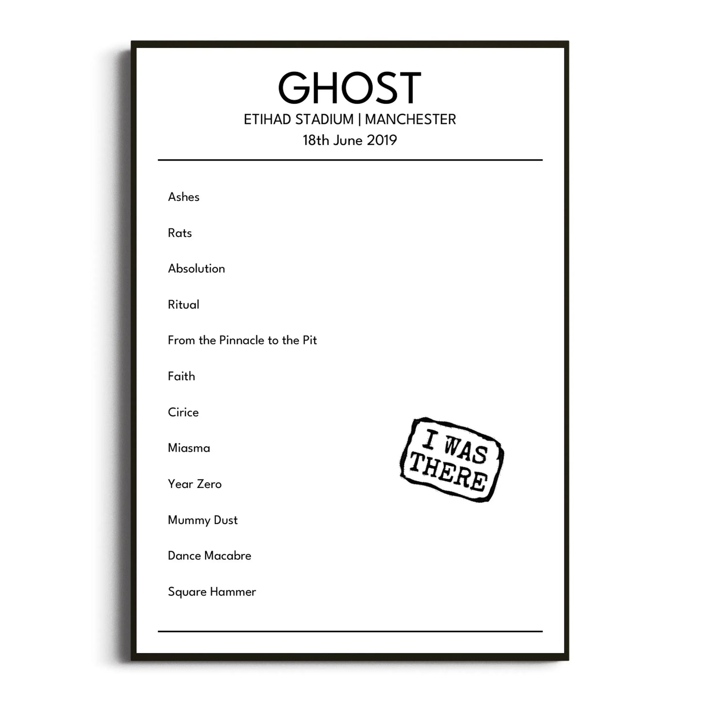 Ghost Manchester 18 June 2019 Setlist Poster