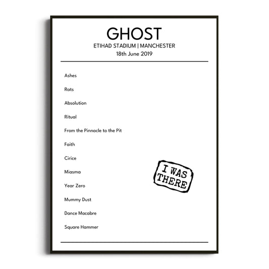 Ghost Manchester 18 June 2019 Setlist Poster