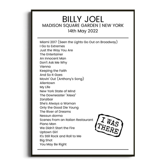 Billy Joel New York 14 May 2022 Setlist Poster