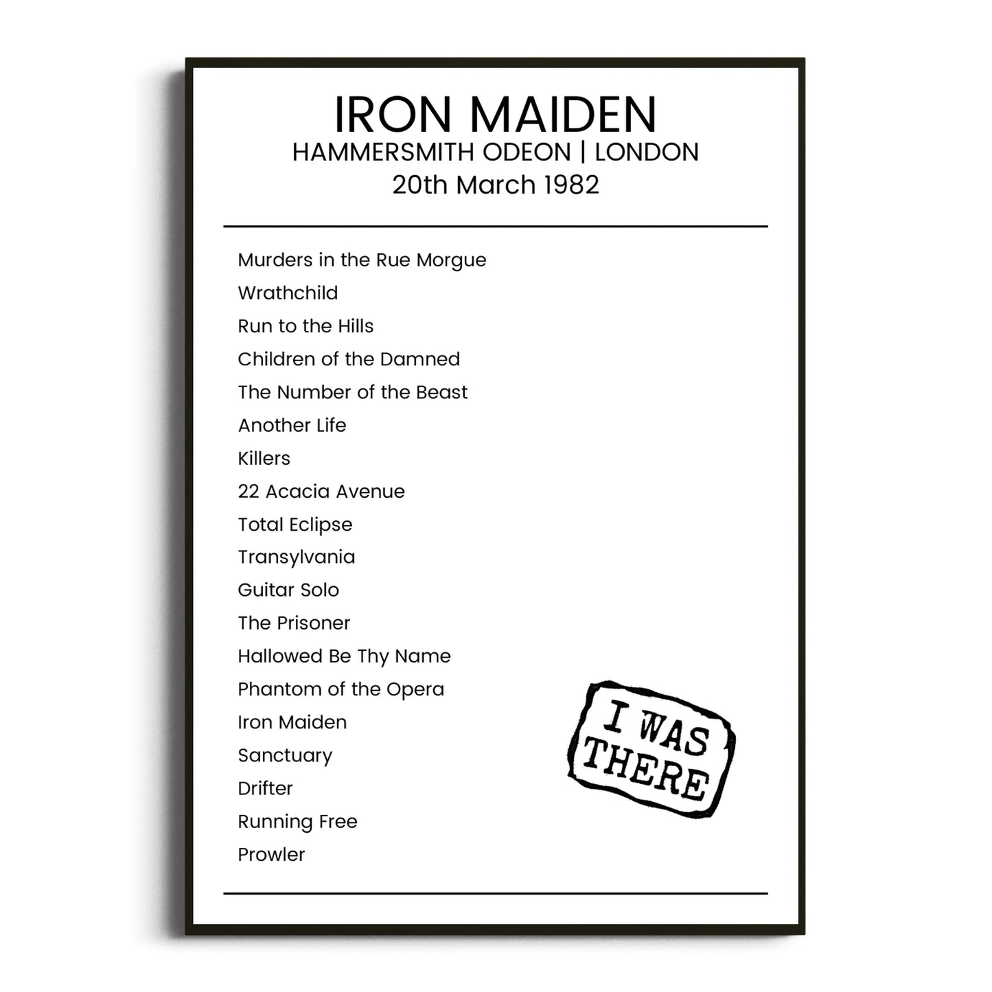 Iron Maiden London 20 March 1982 Setlist Poster