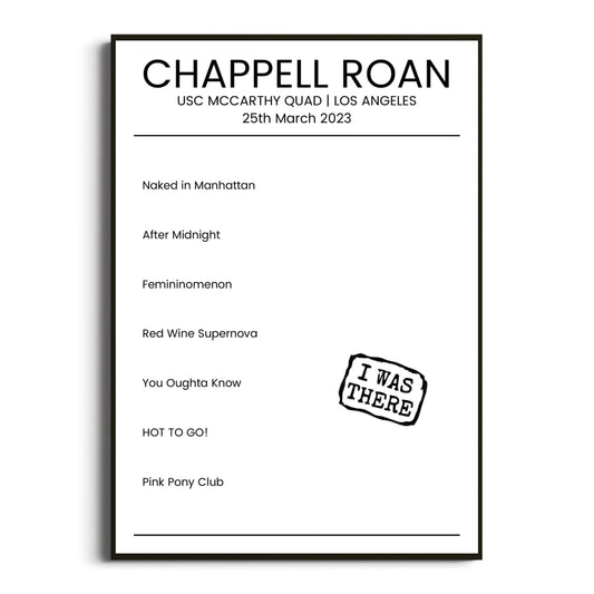 Chappell Roan Los Angeles 25 March 2023 Setlist Poster