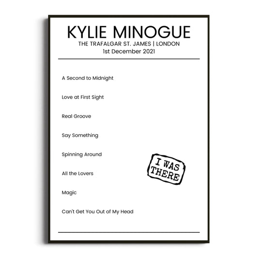 Kylie Minogue London 01 December 2021 Setlist Poster