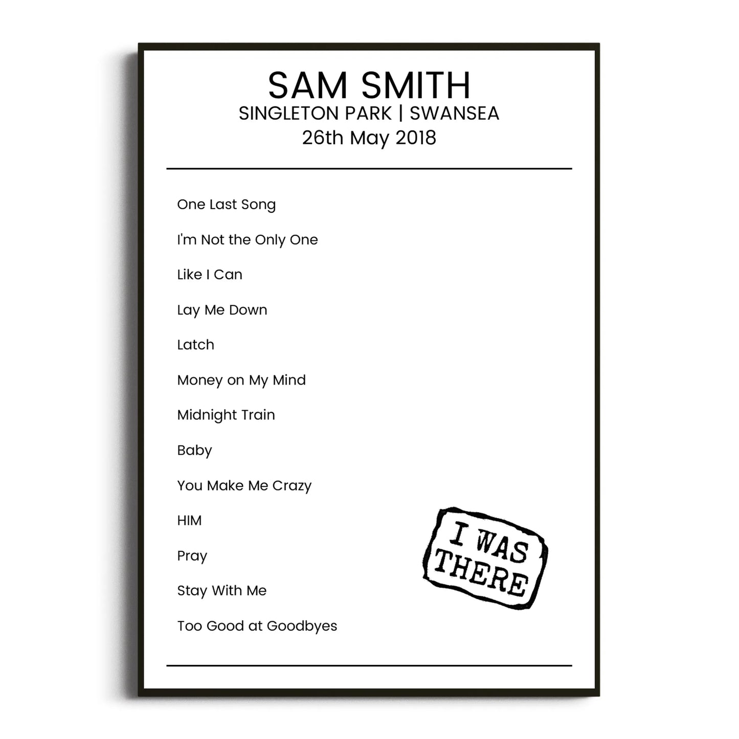 Sam Smith Swansea 26 May 2018 Setlist Poster