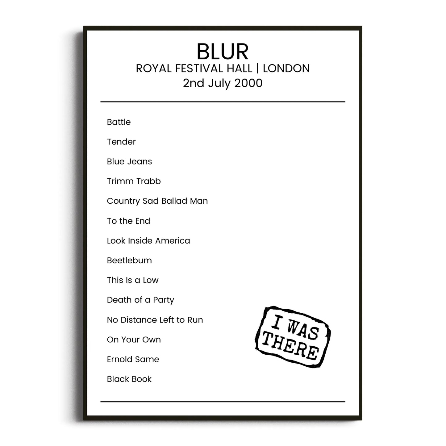 Blur London 02 July 2000 Setlist Poster