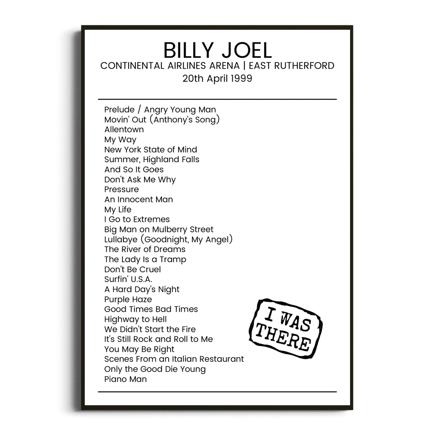 Billy Joel East Rutherford 20 April 1999 Setlist Poster