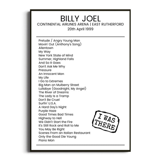 Billy Joel East Rutherford 20 April 1999 Setlist Poster