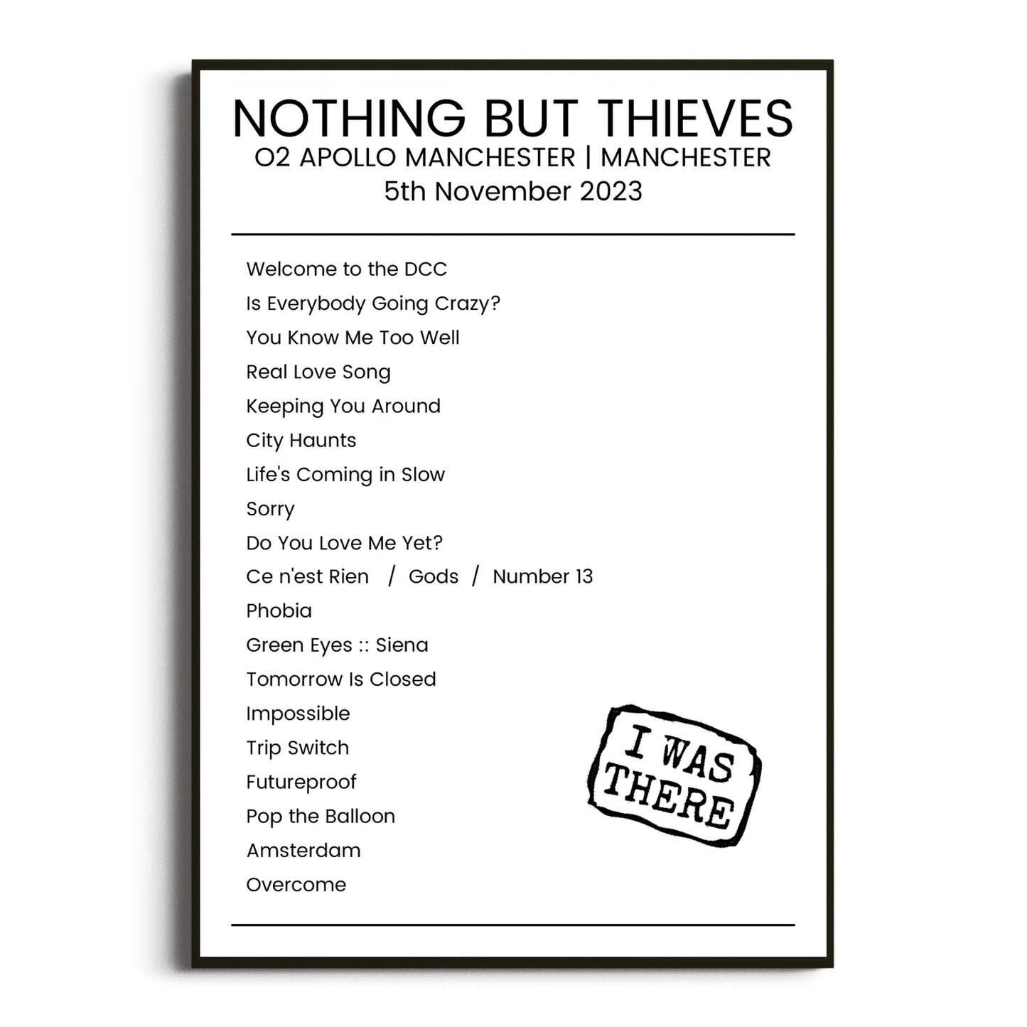 Nothing But Thieves Manchester 05 November 2023 Setlist Poster