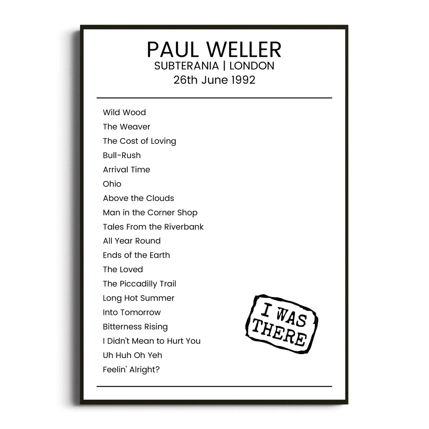 Paul Weller London 26 June 1992 Setlist Poster