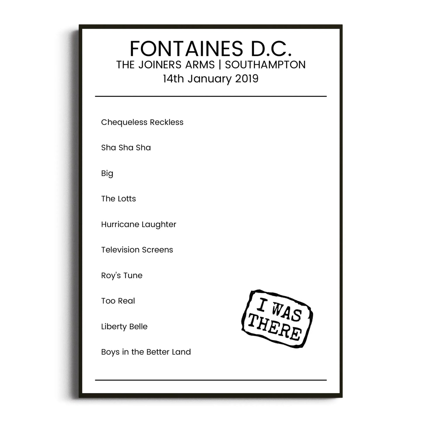 Fontaines D.C. Southampton 14 January 2019 Setlist Poster