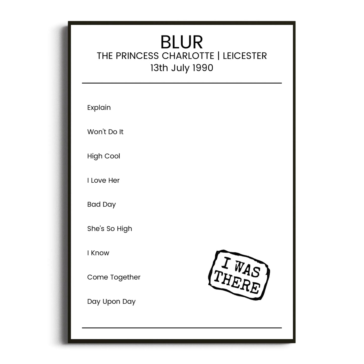 Blur Leicester 13 July 1990 Setlist Poster