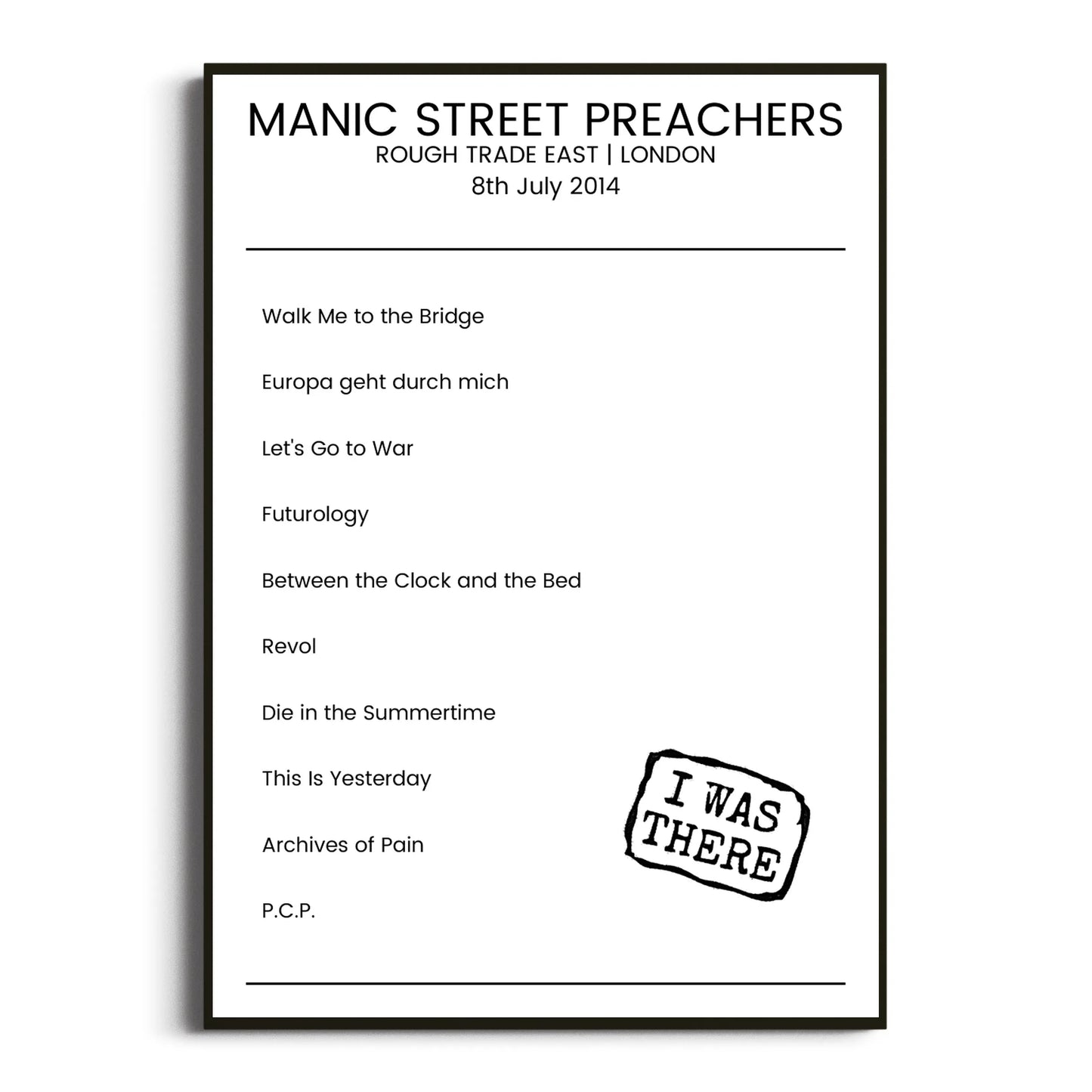 Manic Street Preachers London 08 July 2014 Setlist Poster