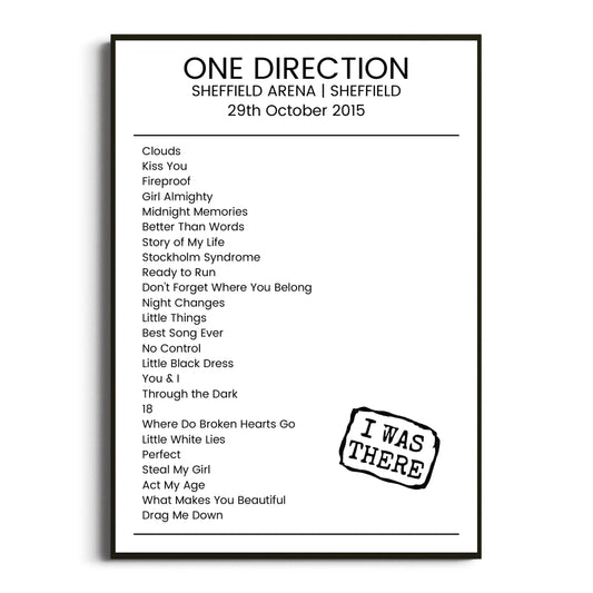 One Direction Sheffield 29 October 2015 Setlist Poster