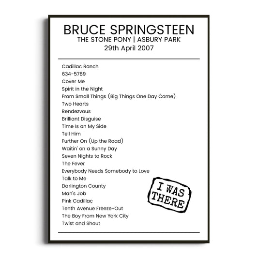 Bruce Springsteen Asbury Park 29 April 2007 Setlist Poster