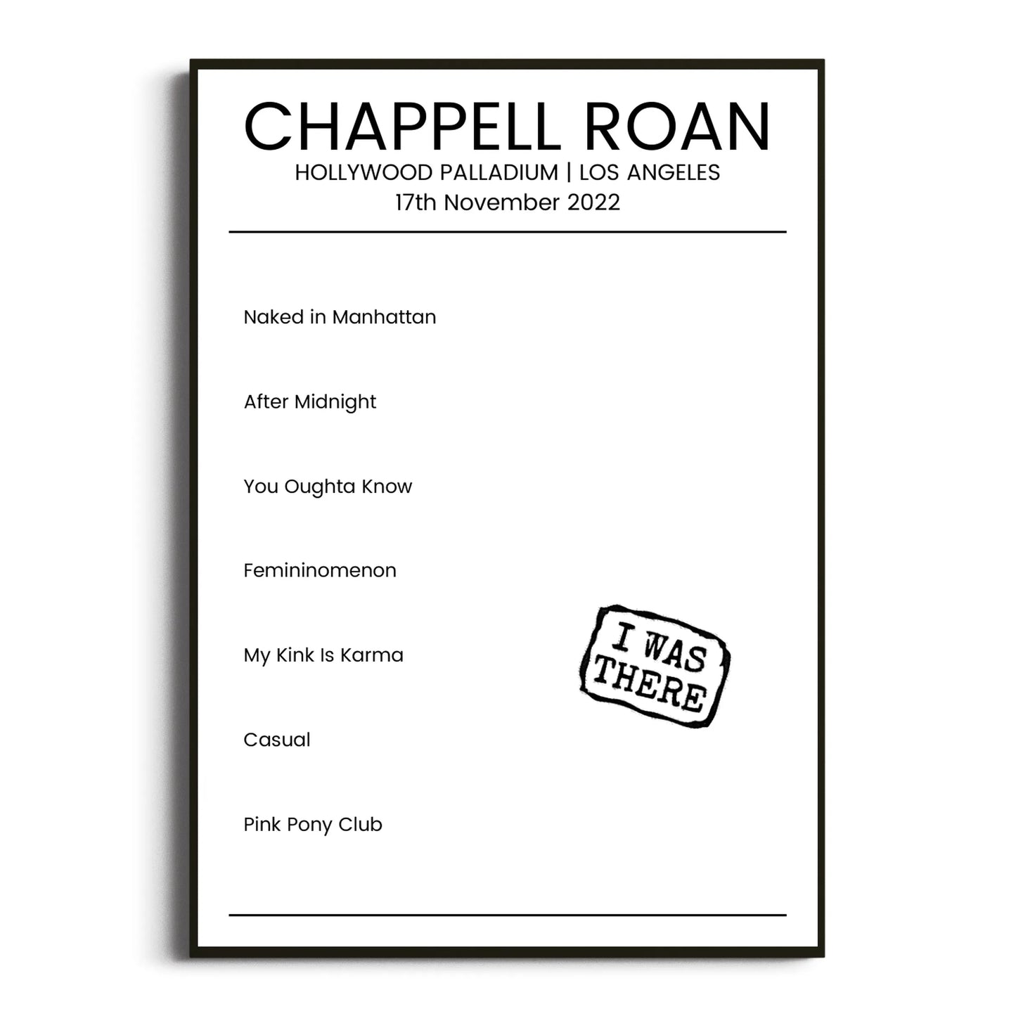 Chappell Roan Los Angeles 17 November 2022 Setlist Poster