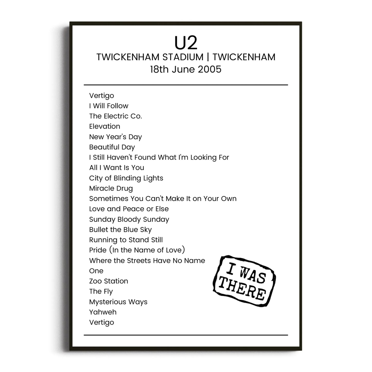 U2 Twickenham 18 June 2005 Setlist Poster