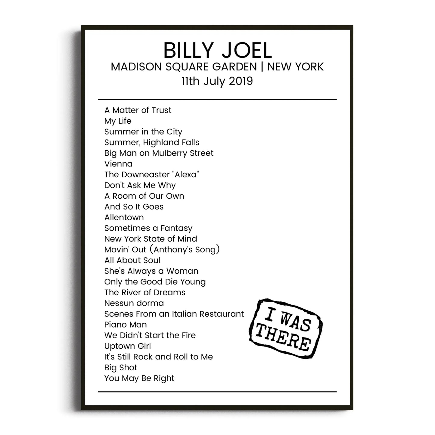 Billy Joel New York 11 July 2019 Setlist Poster