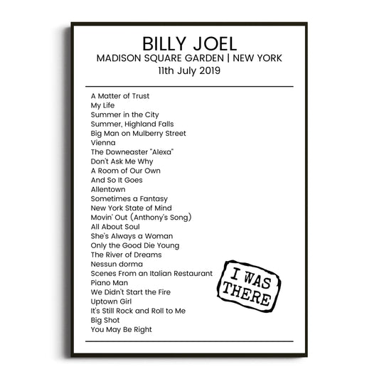 Billy Joel New York 11 July 2019 Setlist Poster