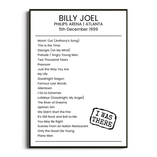 Billy Joel Atlanta 05 December 1999 Setlist Poster