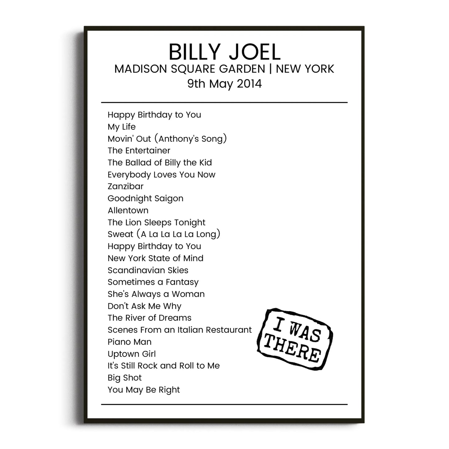 Billy Joel New York 09 May 2014 Setlist Poster