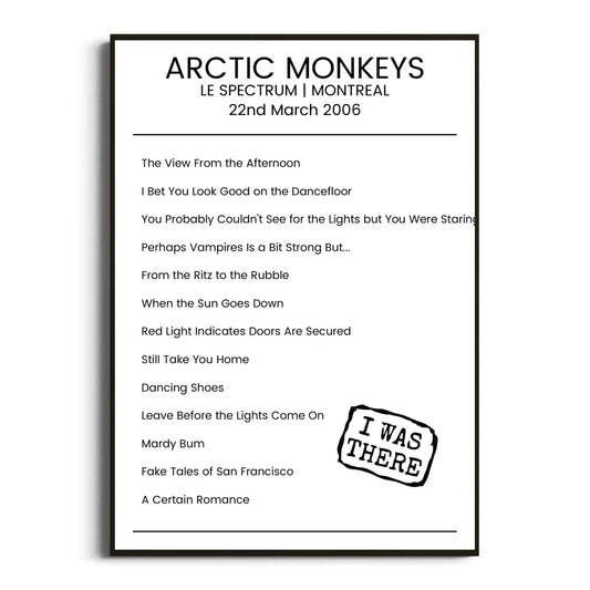 Arctic Monkeys Montreal 22 March 2006 Setlist Poster