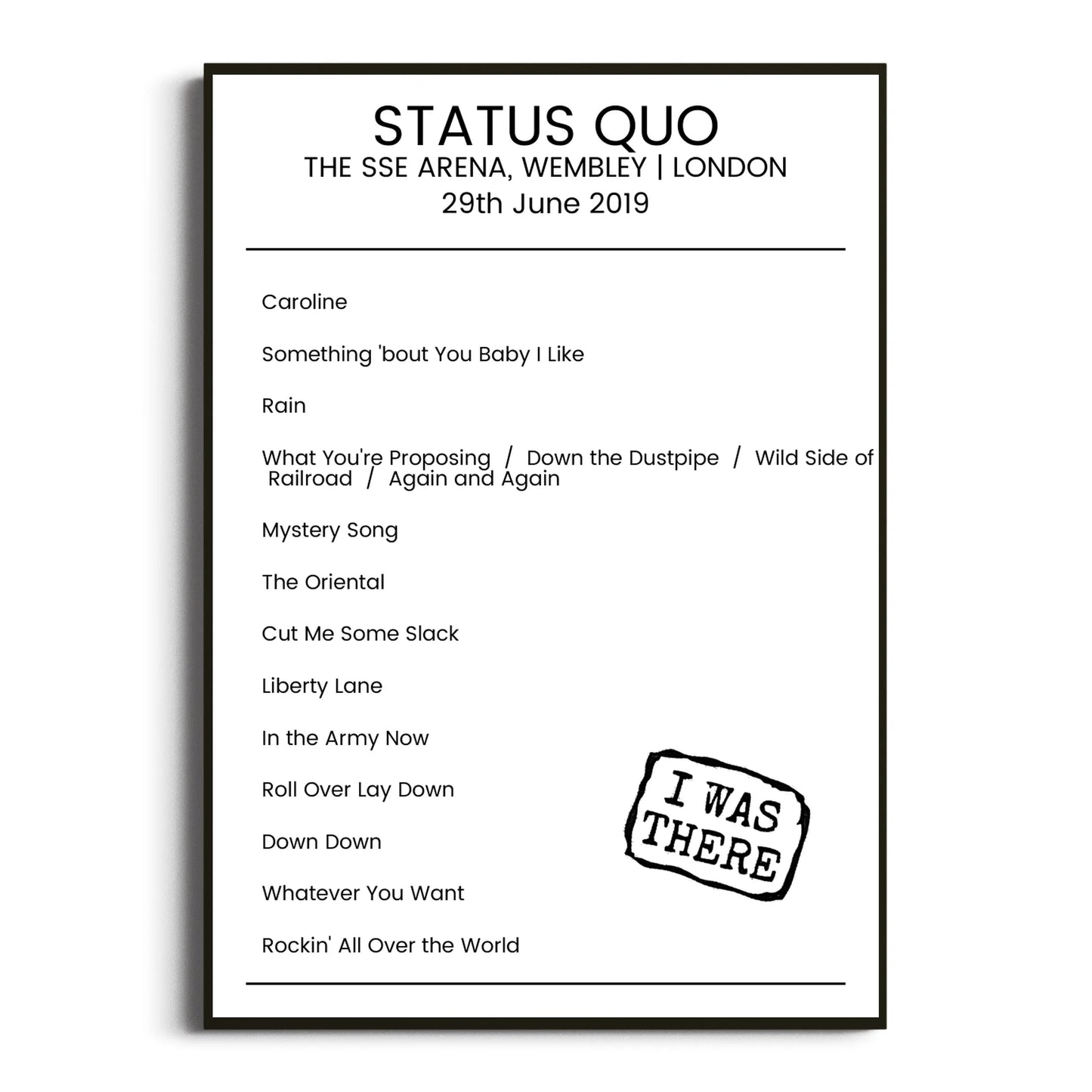 Status Quo London 29 June 2019 Setlist Poster