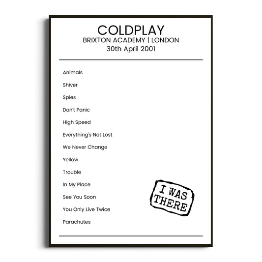 Coldplay London 30 April 2001 Setlist Poster