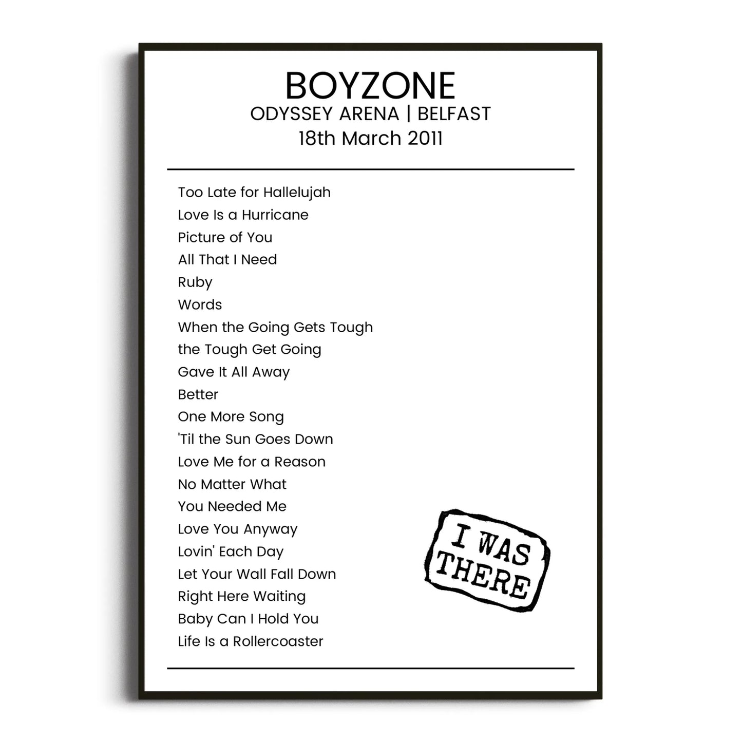 Boyzone Belfast 18 March 2011 Setlist Poster