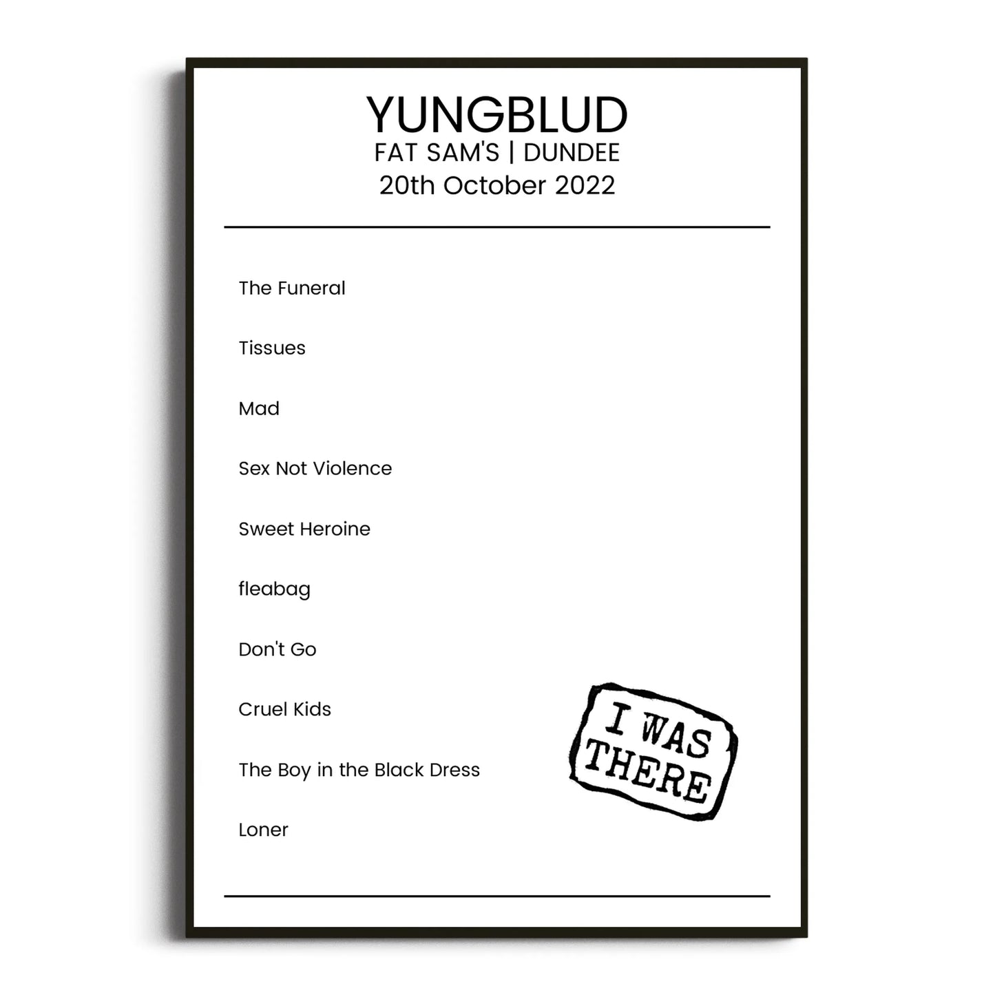 YUNGBLUD Dundee 20 October 2022 Setlist Poster