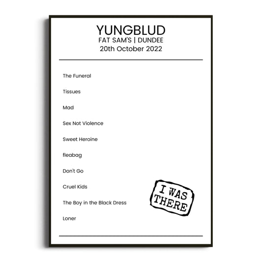 YUNGBLUD Dundee 20 October 2022 Setlist Poster