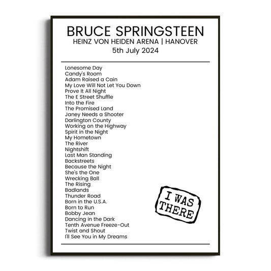 Bruce Springsteen Hanover 05 July 2024 Setlist Poster