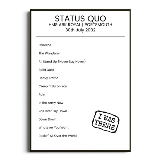 Status Quo Portsmouth 30 July 2002 Setlist Poster