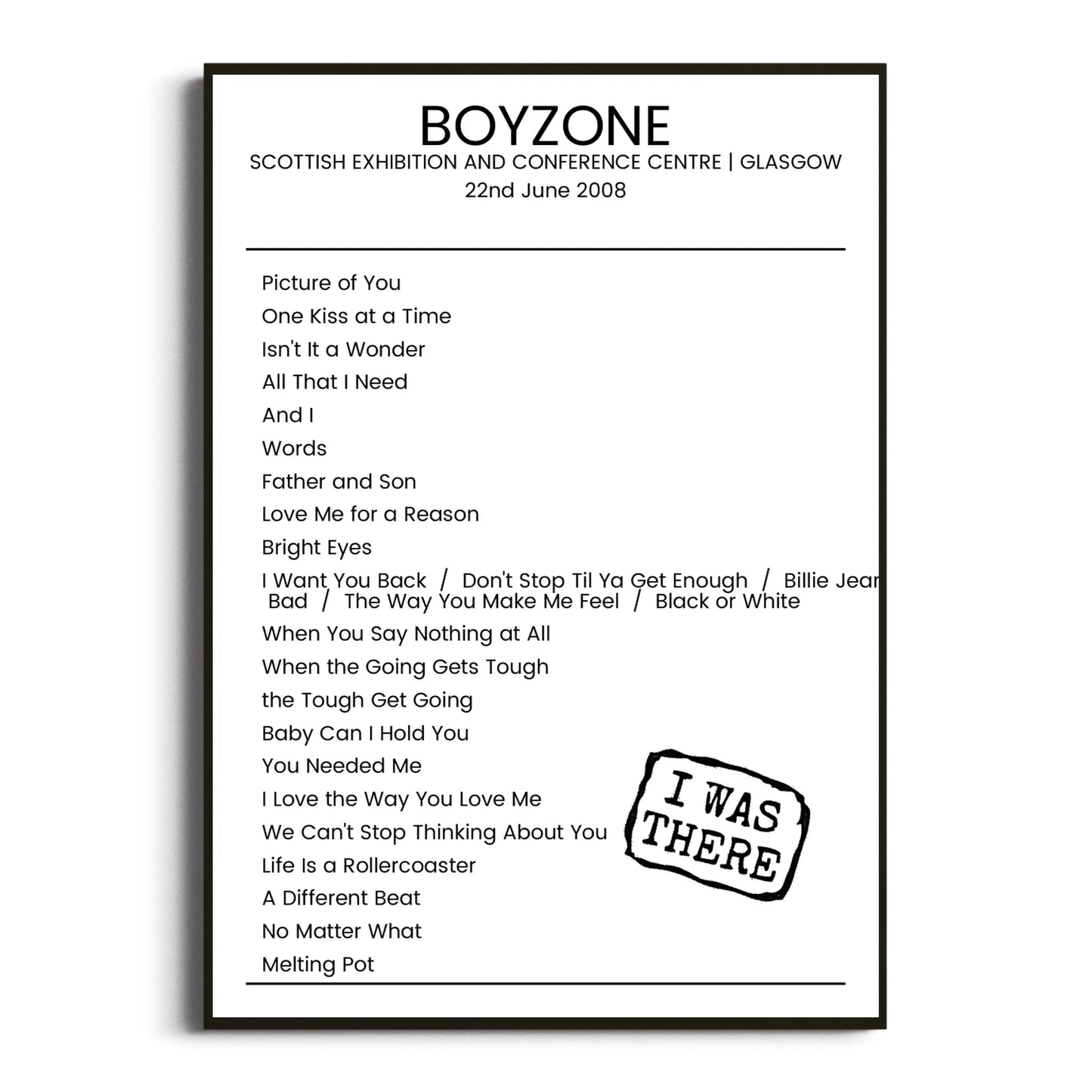 Boyzone Glasgow 22 June 2008 Setlist Poster