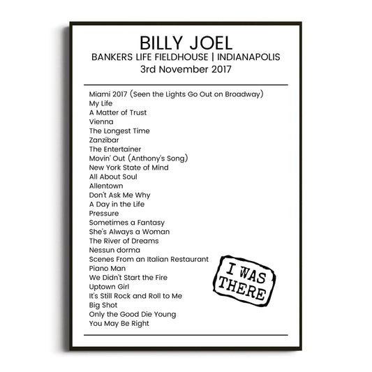 Billy Joel Indianapolis 03 November 2017 Setlist Poster