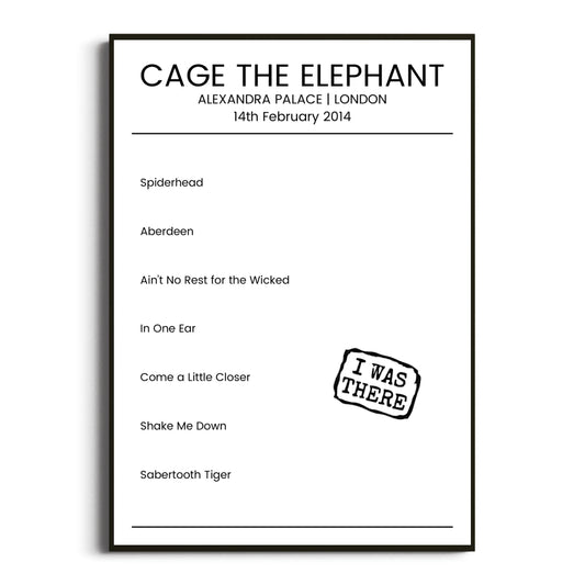 Cage the Elephant London 14 February 2014 Setlist Poster