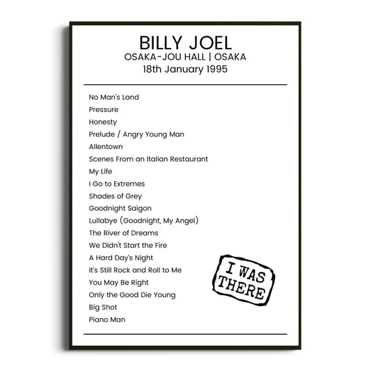 Billy Joel Osaka 18 January 1995 Setlist Poster