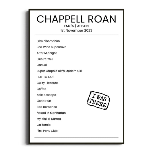 Chappell Roan Austin 01 November 2023 Setlist Poster