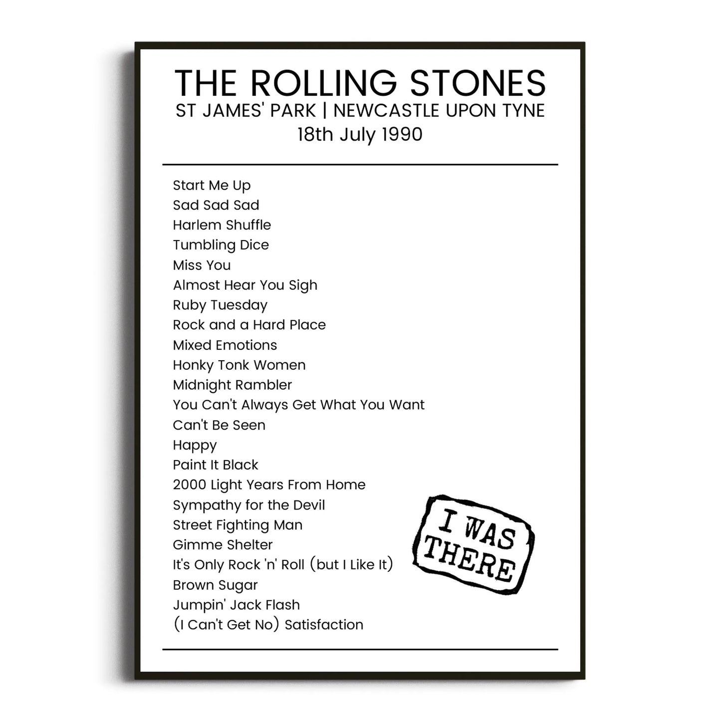 The Rolling Stones Newcastle upon Tyne 18 July 1990 Setlist Poster