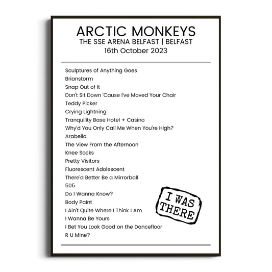 Arctic Monkeys Belfast 16 October 2023 Setlist Poster