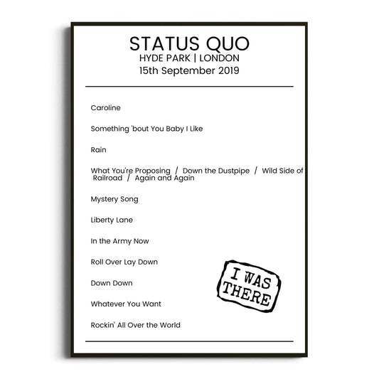 Status Quo London 15 September 2019 Setlist Poster