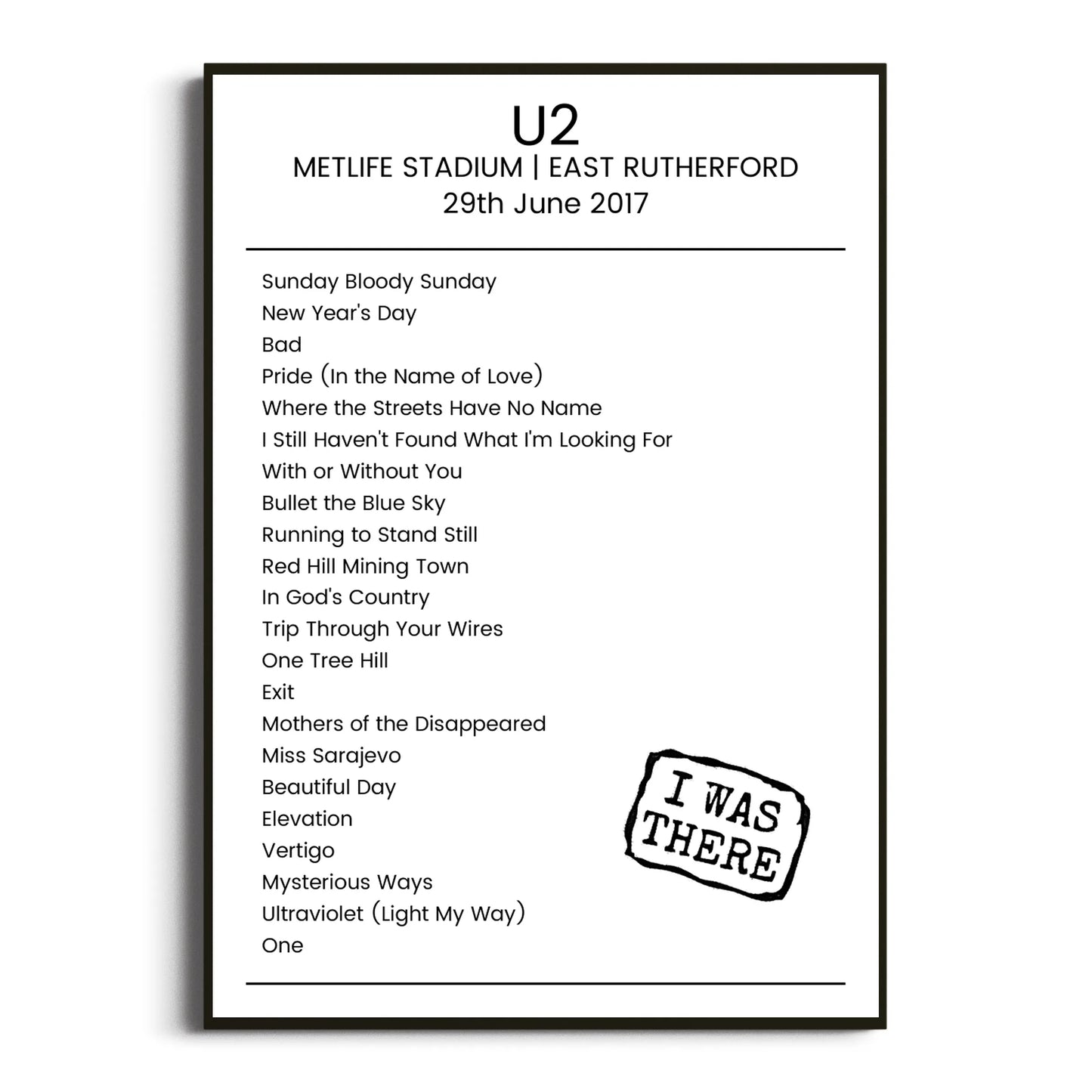 U2 East Rutherford 29 June 2017 Setlist Poster