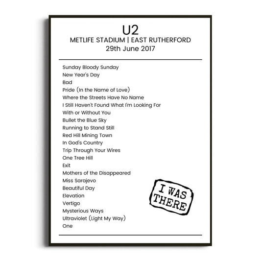 U2 East Rutherford 29 June 2017 Setlist Poster