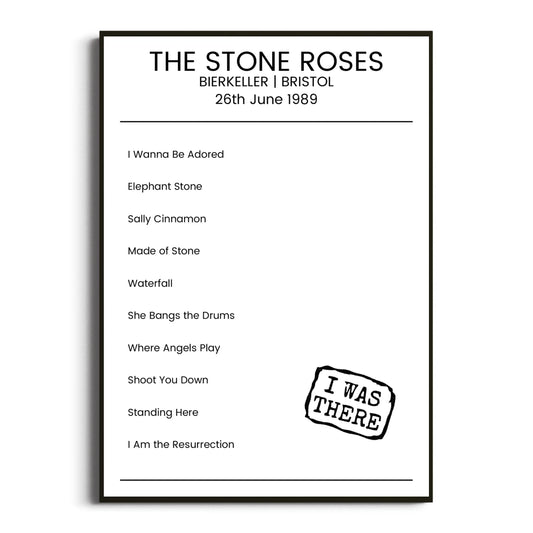 The Stone Roses Bristol 26 June 1989 Setlist Poster