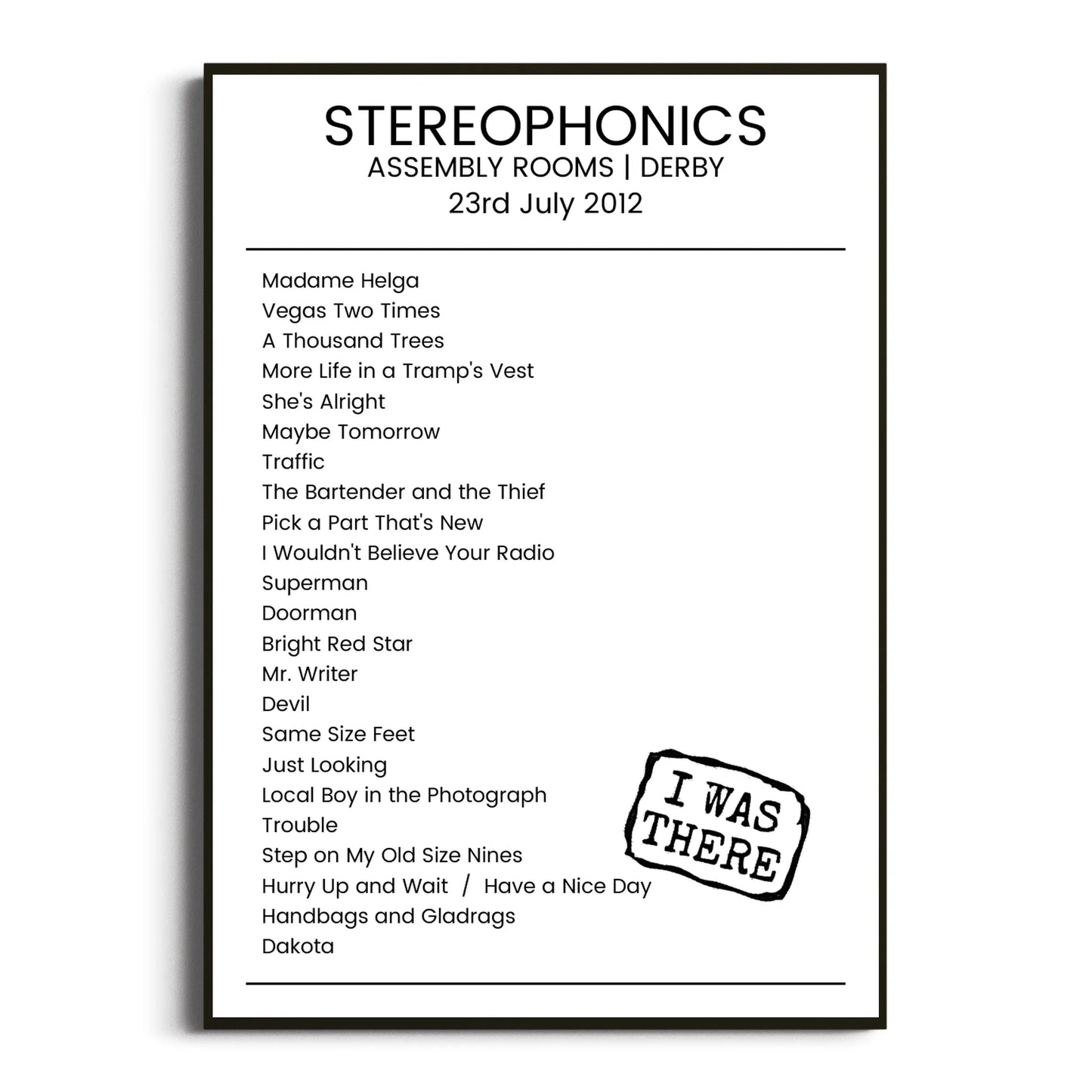 Stereophonics Derby 23 July 2012 Setlist Poster