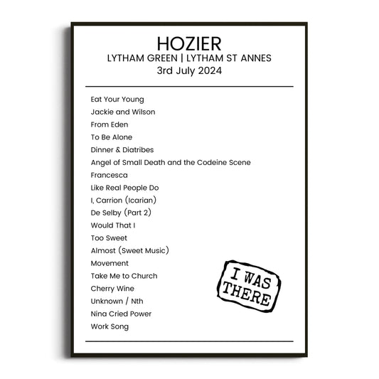 Hozier Lytham St Annes 03 July 2024 Setlist Poster