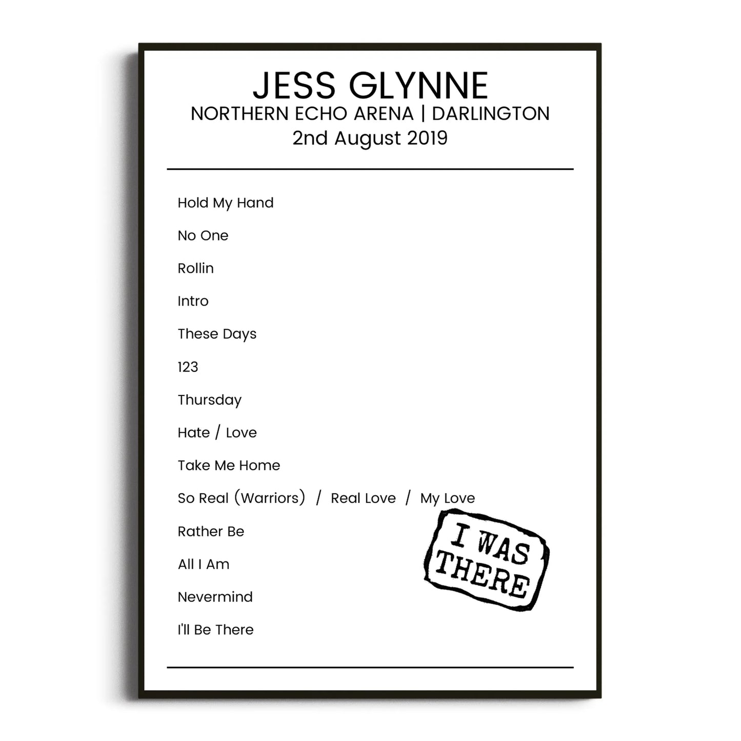 Jess Glynne Darlington 02 August 2019 Setlist Poster