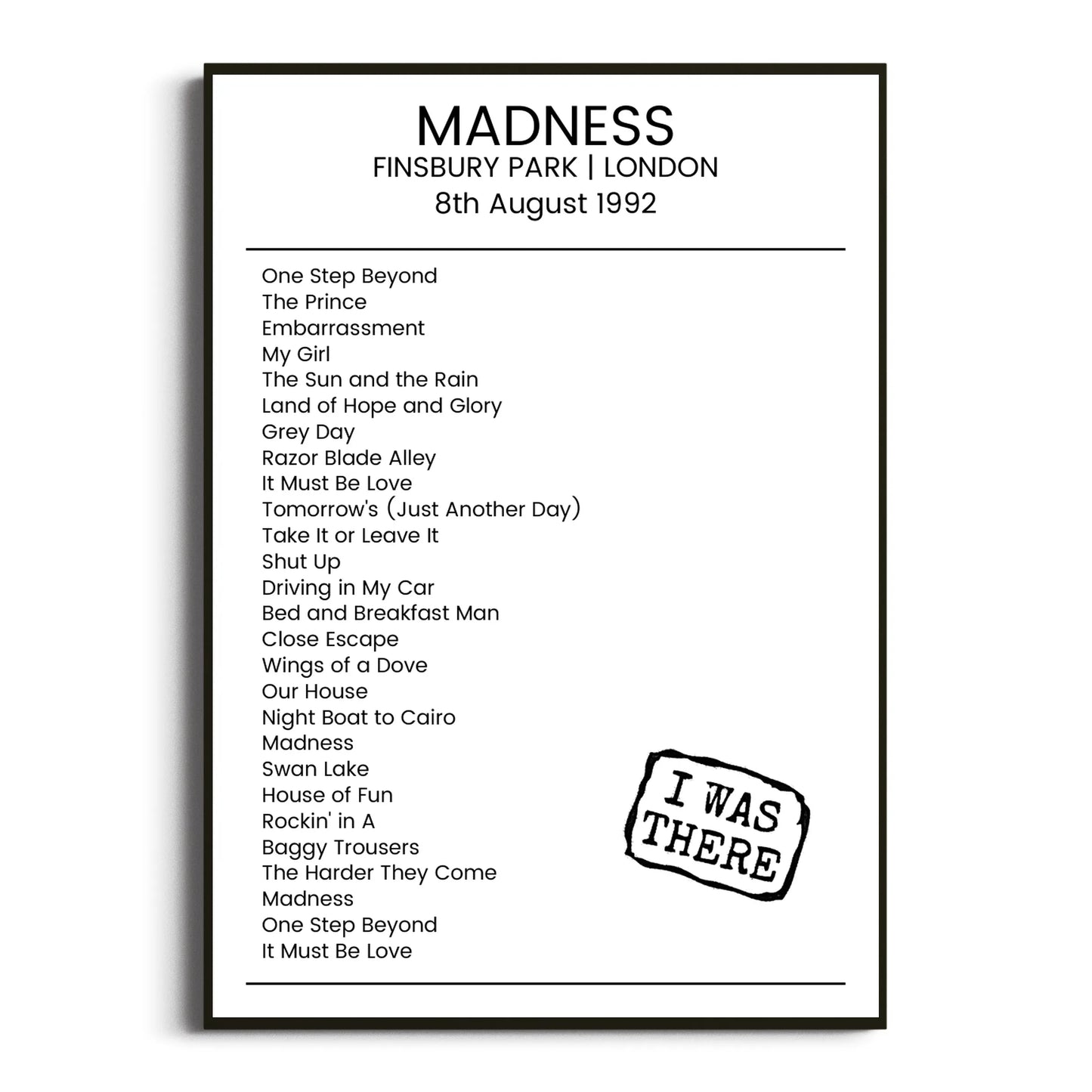 Madness London 08 August 1992 Setlist Poster