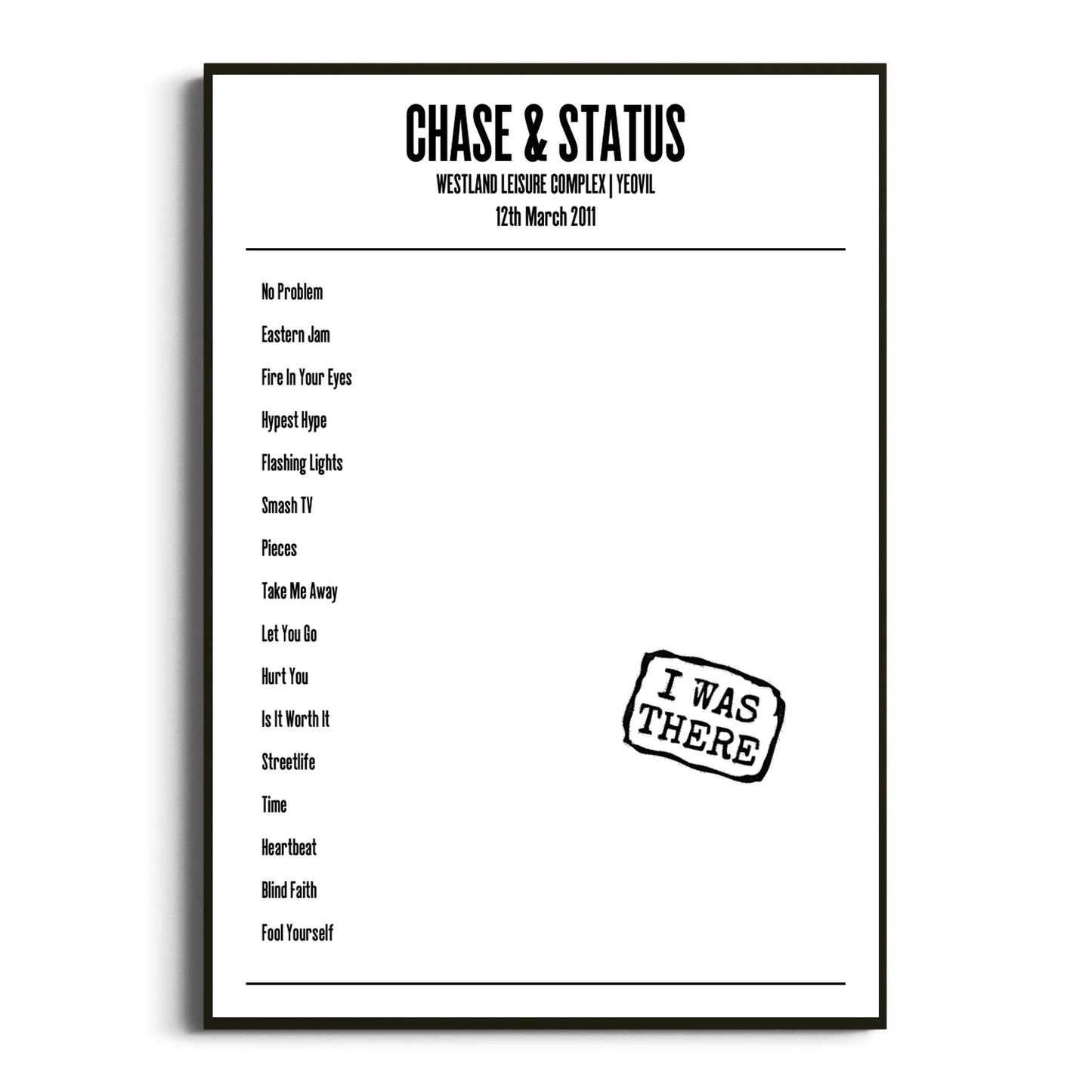 Chase & Status Yeovil 12 March 2011 Setlist Poster