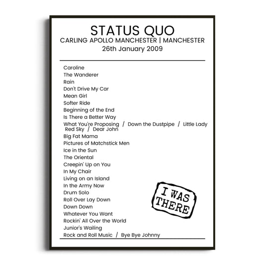 Status Quo Manchester 26 January 2009 Setlist Poster