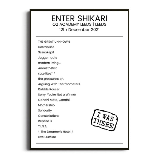 Enter Shikari Leeds 12 December 2021 Setlist Poster