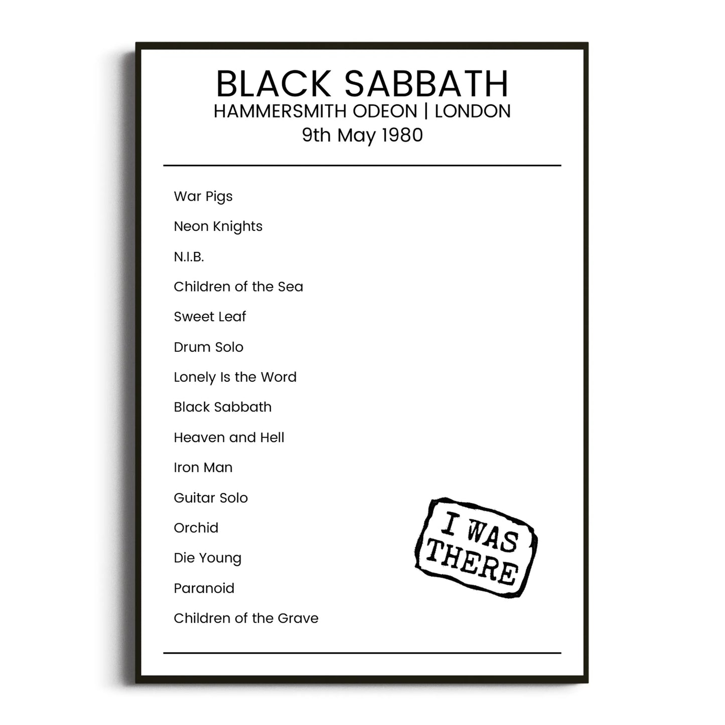 Black Sabbath London 09 May 1980 Setlist Poster